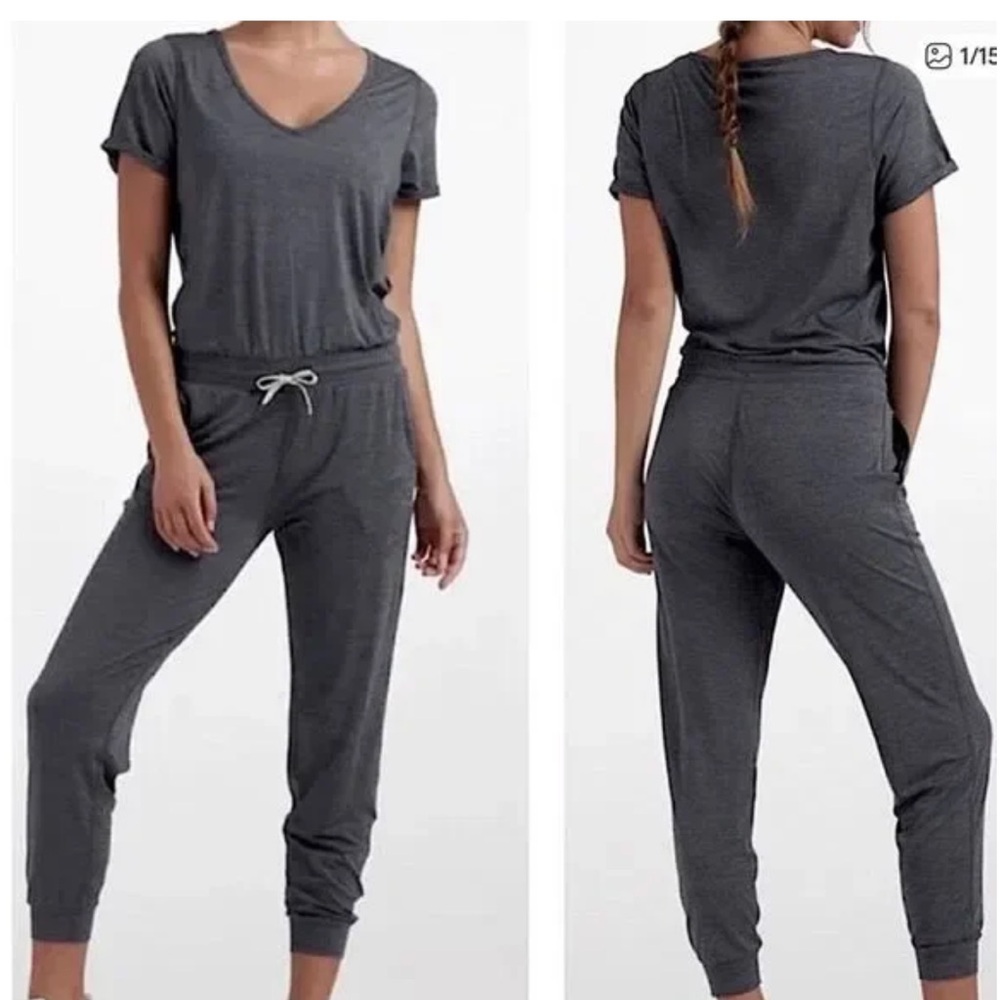 Vuori All Day V-Neck Jumpsuit - Charcoal Heather